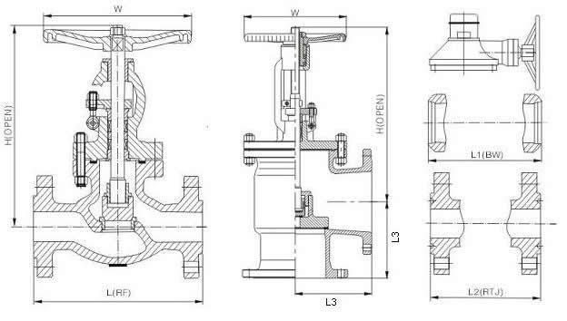 Dimensions (mm) and Weights of 150 Lb API 600 Cast Globe Valve