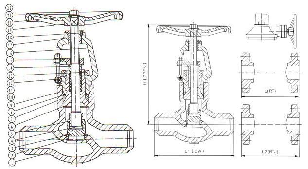 Dimensions (mm) And Weights (Kg): API 600 Cast Pressure Sealed Globe Valve