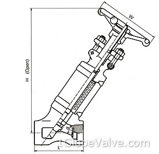 Sizes and Weights of Y Pattern 800 Lb, Threaded or Socket Welded Ends, WB, All Welded Forged Bellows Seal Globe Valve