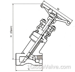 Sizes and Weights of Y Pattern 800 Lb, Threaded or Socket Welded Ends, BB, Forged Bellows Seal Globe Valve