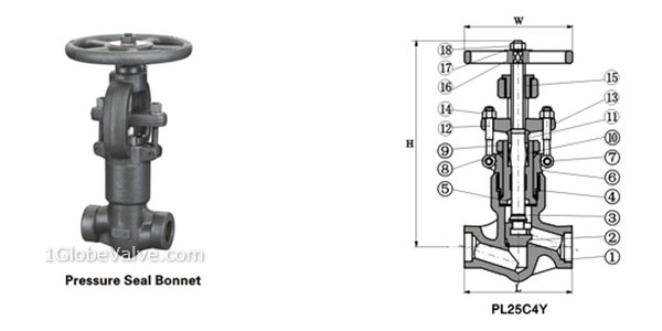 API 602 1500 Lb Pressure Seal Forged Globe Valve, BB, OS&Y, Threaded (NPT / BSP),  Butt Weld (BW), Socket Weld (SW)